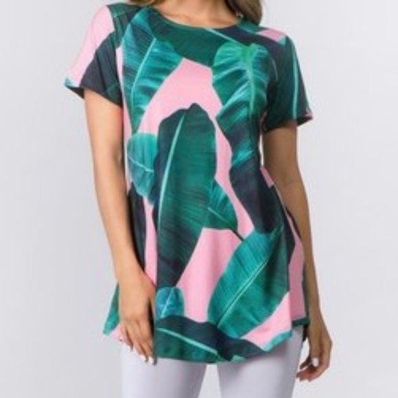 Yelete Tops - YELETE | Med Tunic Palm Leaf Print | NWT